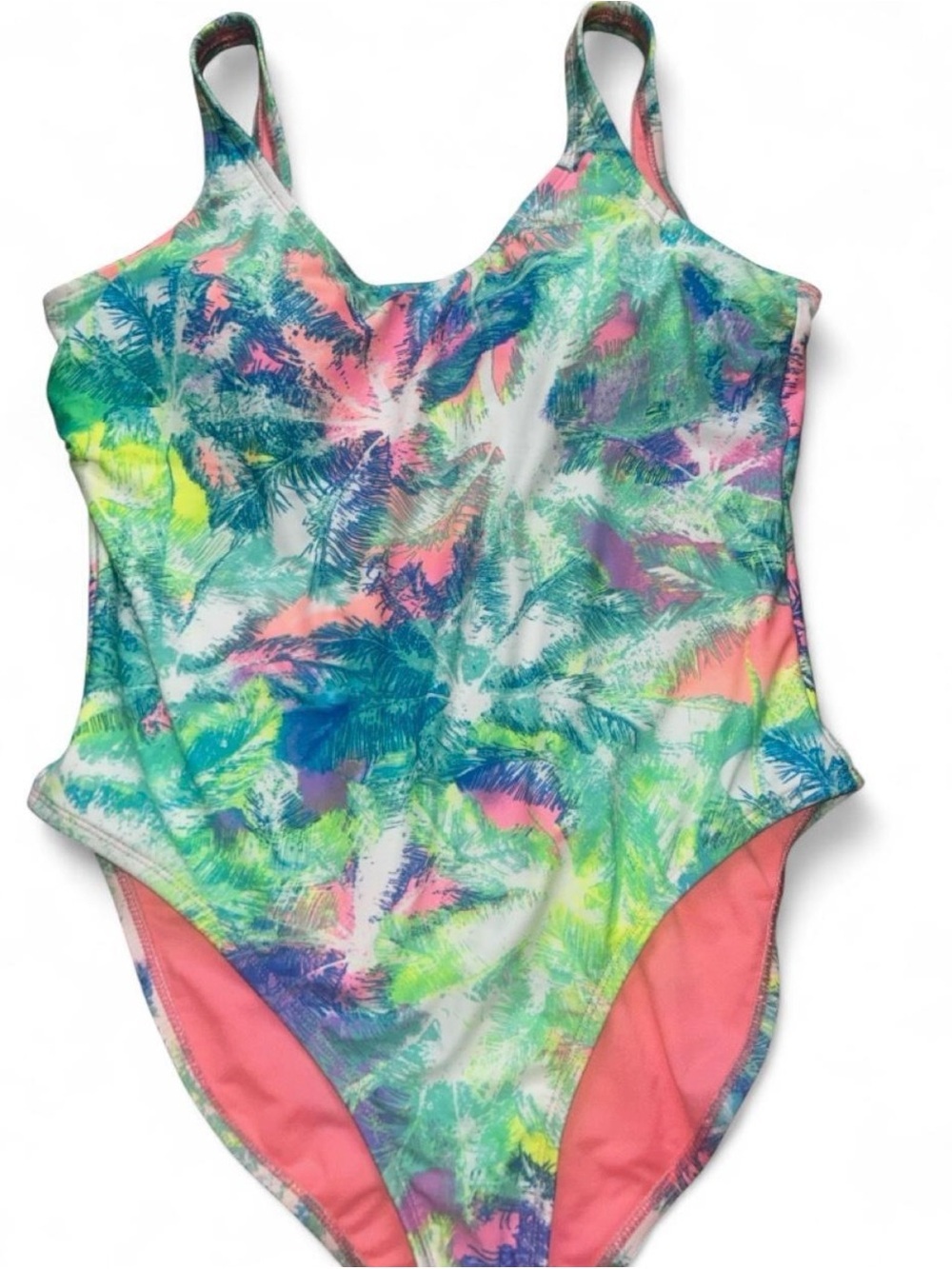 Xhilaration Girls' Palm-Print One-Piece Swimsuit - Pink, Green, Blue - Picture 1 of 4